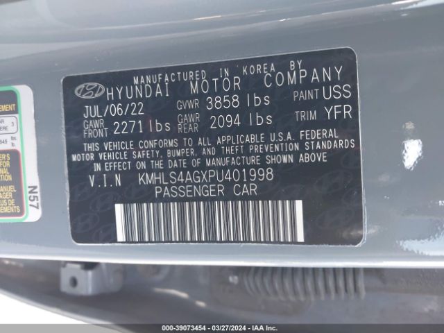 KMHLS4AGXPU401998 Hyundai ELANTRA SEL
