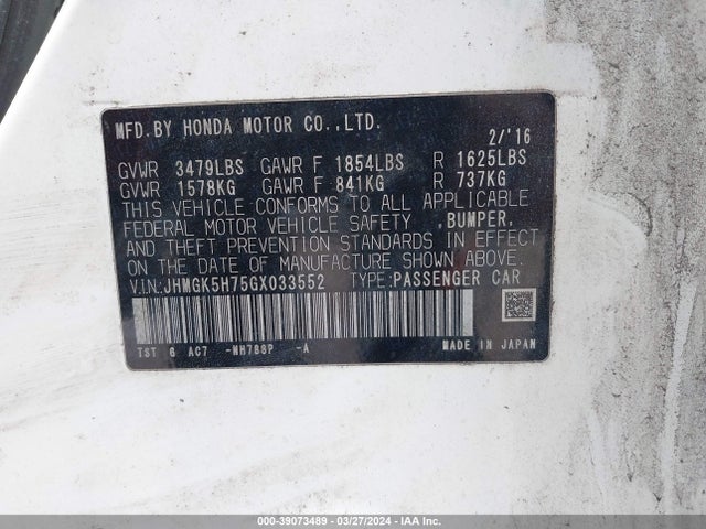 Honda FIT EX 2016 JHMGK5H75GX033552 Image 9