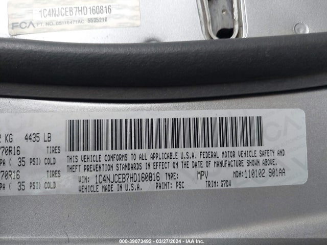 1C4NJCEB7HD160816 Jeep Compass Latitude Fwd