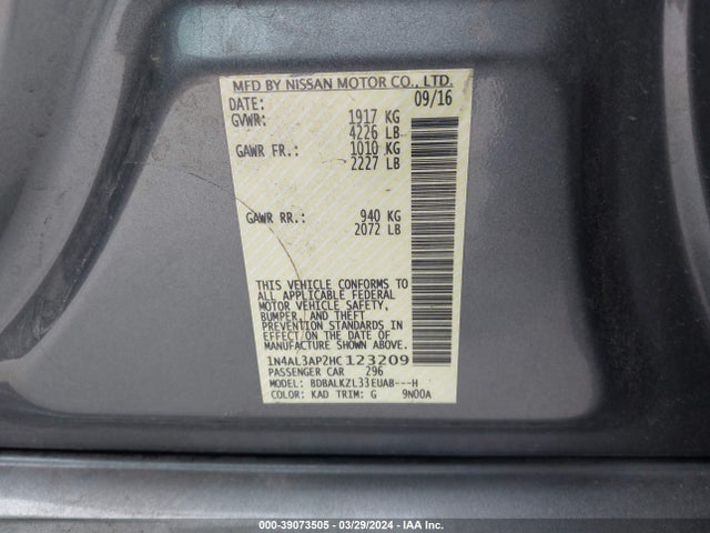 Nissan Altima 2.5 Sv 2017 1N4AL3AP2HC123209 Image 9