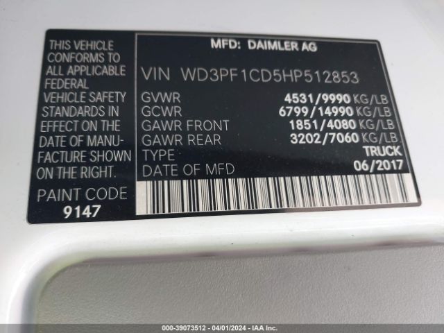 WD3PF1CD5HP512853 Mercedes-Benz Sprinter 3500 High Roof V6