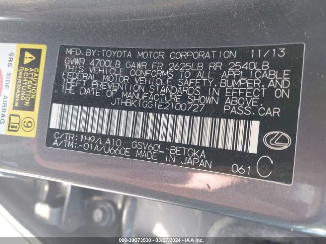JTHBK1GG1E2100727 Lexus ES 350