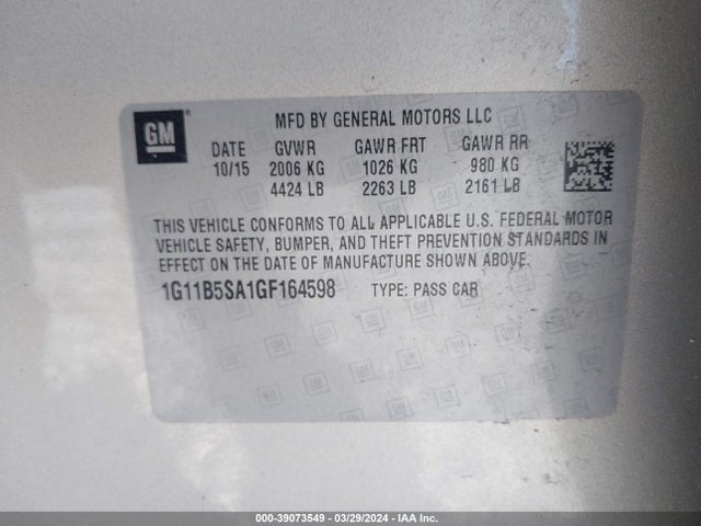 Chevrolet Malibu Limited Ls 2016 1G11B5SA1GF164598 Image 9