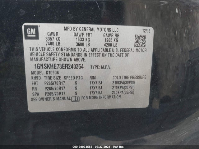Chevrolet Suburban 1500 Ls 2014 1GNSKHE73ER240354 Image 9