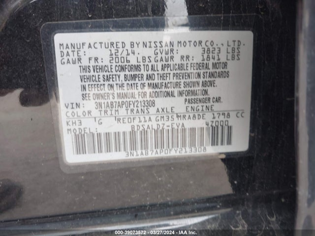 Nissan SENTRA SV 2015 3N1AB7AP0FY213308 Image 9