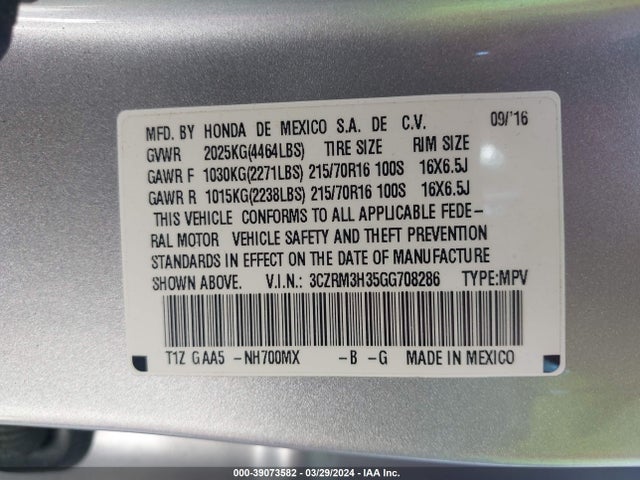 Honda CR-V LX 2016 3CZRM3H35GG708286 Image 9