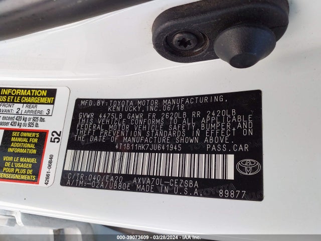 Toyota CAMRY SE 2018 4T1B11HK7JU641945 Image 9