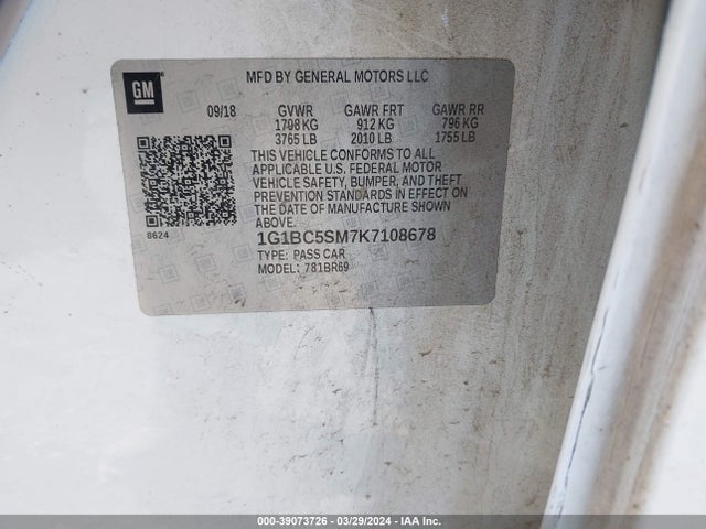Chevrolet CRUZE LS 2019 1G1BC5SM7K7108678 Image 9
