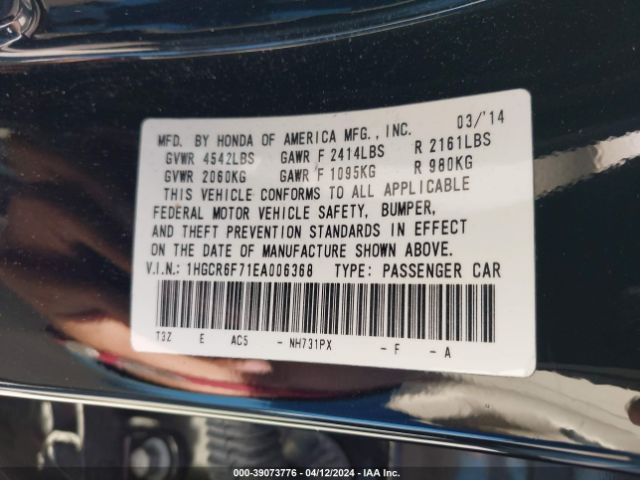 1HGCR6F71EA006368 Honda Accord Hybrid Touring