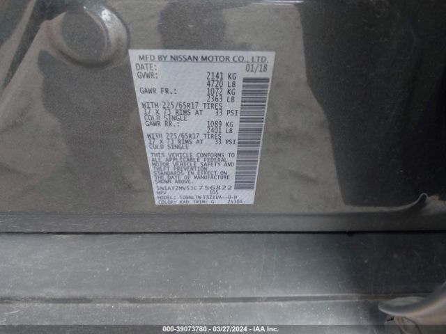 5N1AT2MV5JC756822 Nissan ROGUE SV
