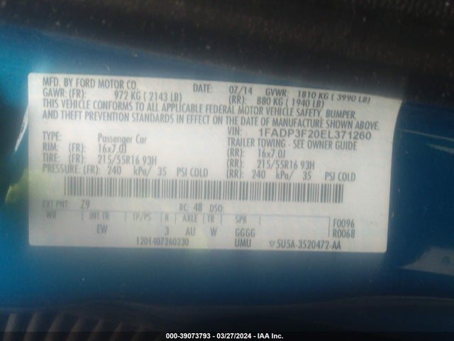 Ford FOCUS SE 2014 1FADP3F20EL371260 Image 9