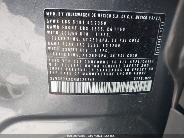 3VV3B7AXXNM128747 Volkswagen Tiguan 2.0t Se