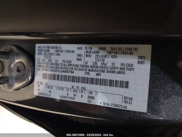 Ford ESCAPE SE 2020 1FMCU9G61LUA96794 Image 9