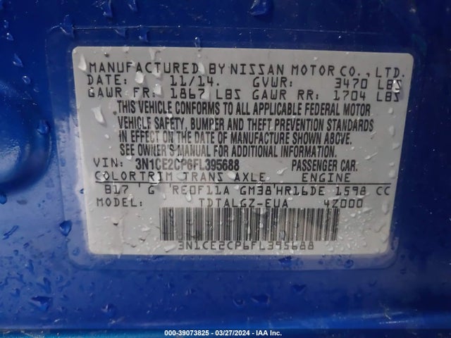 Nissan Versa Note S (sr)/s Plus/sl/sr/sv 2015 3N1CE2CP6FL395688 Image 9