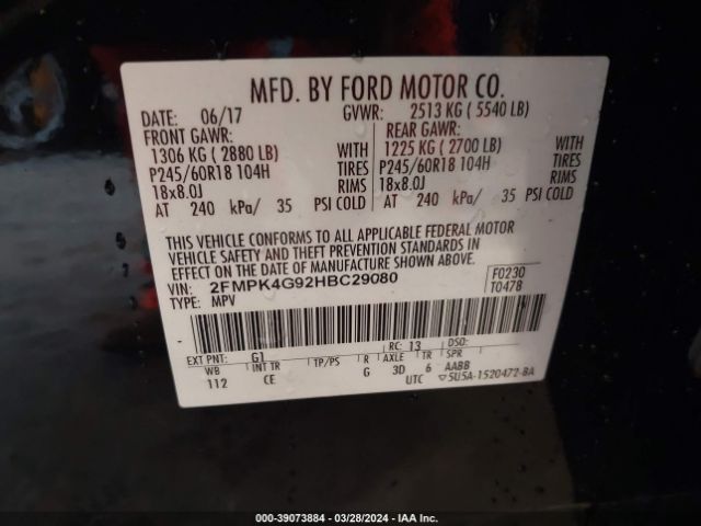2FMPK4G92HBC29080 Ford EDGE SE