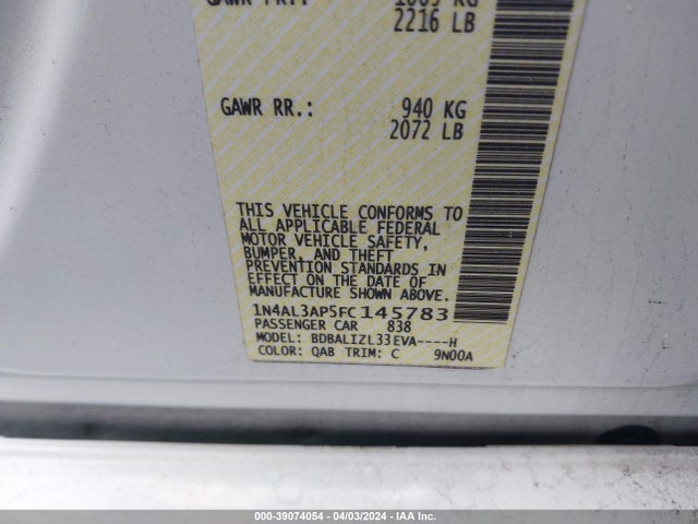 Nissan Altima 2.5 Sv 2015 1N4AL3AP5FC145783 Image 9