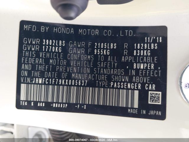 JHMFC1F79KX005637 Honda Civic Ex-l