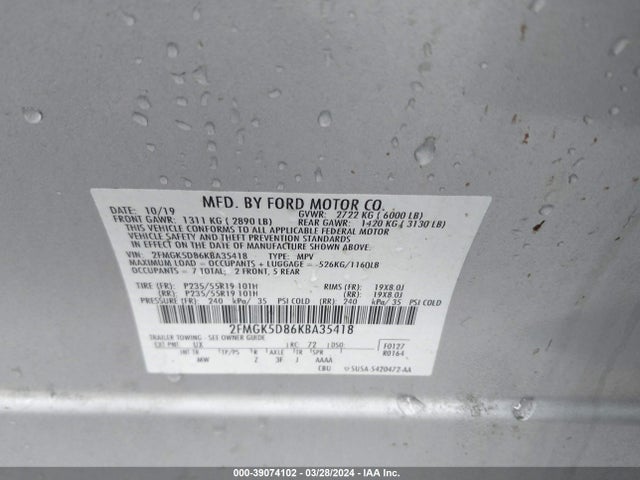 Ford Flex Limited 2019 2FMGK5D86KBA35418 Image 9