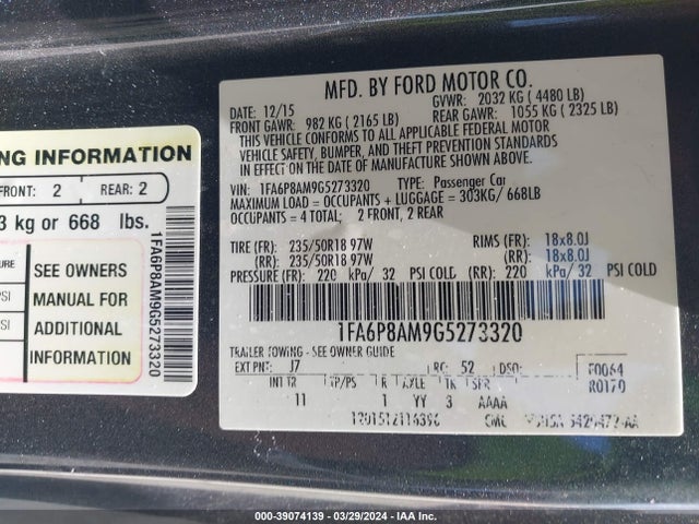 Ford Mustang V6 2016 1FA6P8AM9G5273320 Image 9