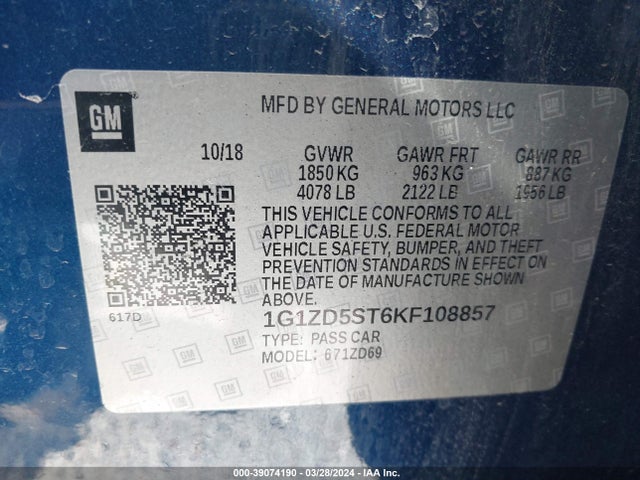 Chevrolet MALIBU LT 2019 1G1ZD5ST6KF108857 Image 9