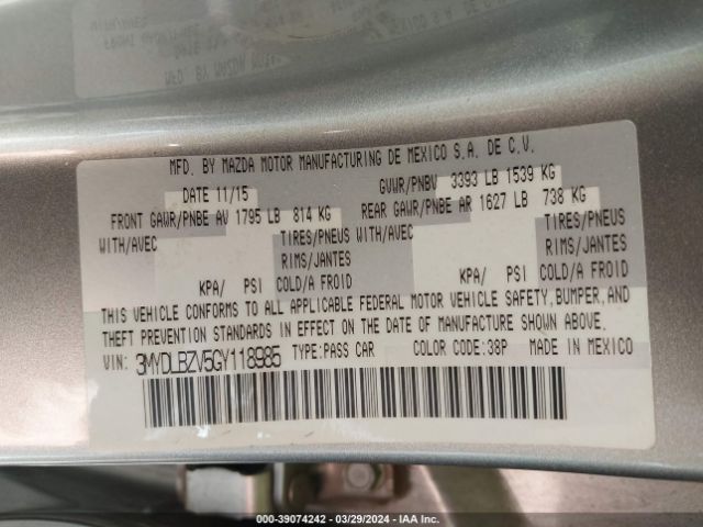 3MYDLBZV5GY118985 Scion IA