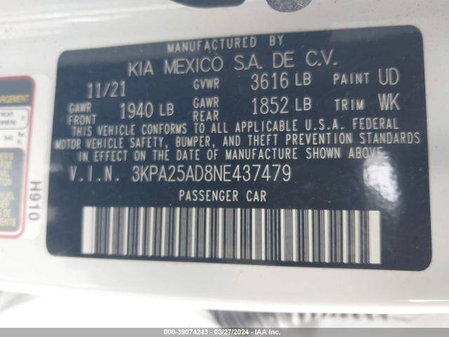 KIA Rio 5-door S 2022 3KPA25AD8NE437479 Image 9
