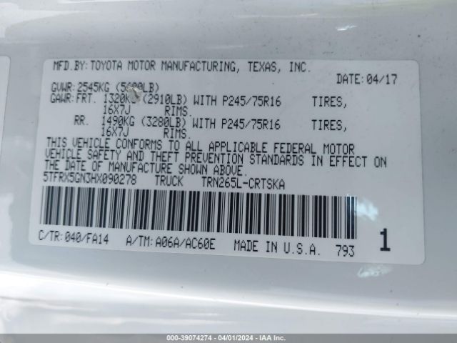 5TFRX5GN3HX090278 Toyota Tacoma Sr