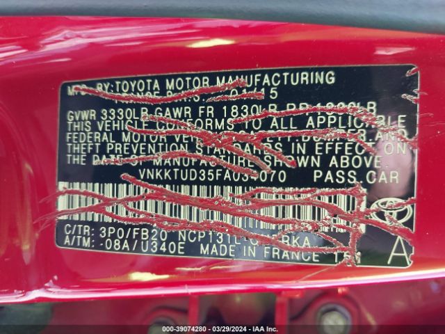 VNKKTUD35FA034070 Toyota YARIS LE