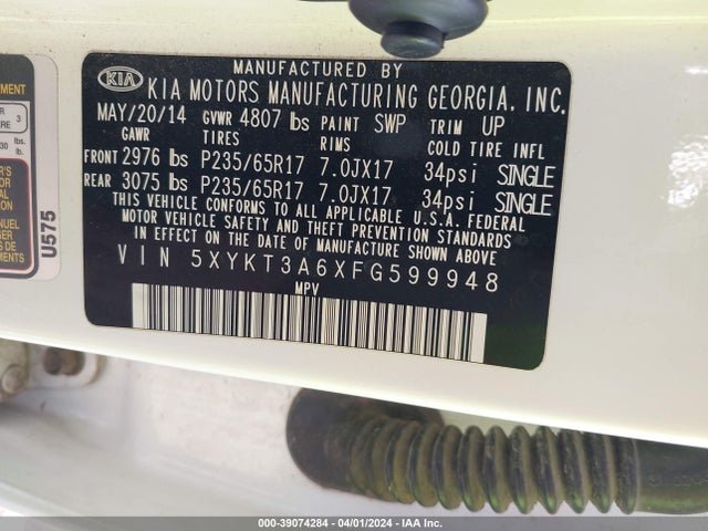 KIA SORENTO LX 2015 5XYKT3A6XFG599948 Image 9