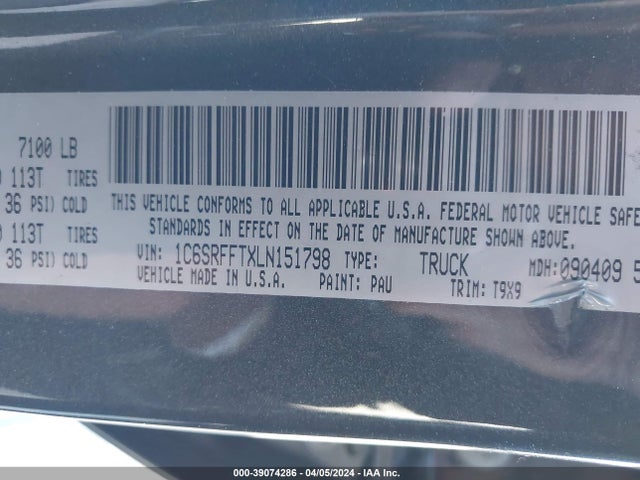 RAM 1500 Big Horn  4x4 5'7 Box 2020 1C6SRFFTXLN151798 Image 9