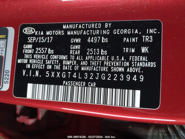 KIA Optima S 2018 5XXGT4L32JG223949 Image 17