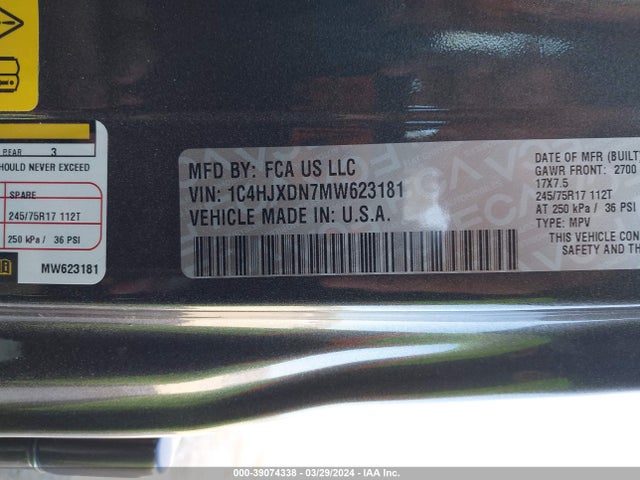 1C4HJXDN7MW623181 Jeep Wrangler Unlimited Sport S 4x4