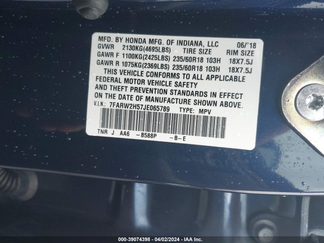 Honda CR-V EX 2018 7FARW2H57JE065789 Image 9