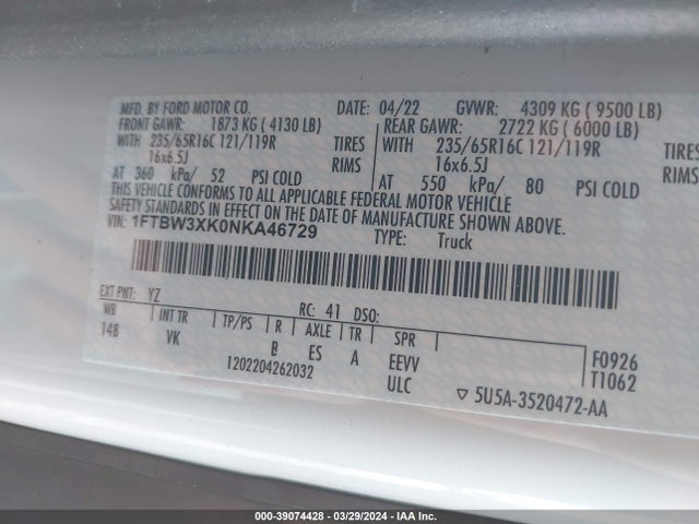 Ford E-transit-350 Cargo Van 2022 1FTBW3XK0NKA46729 Image 9