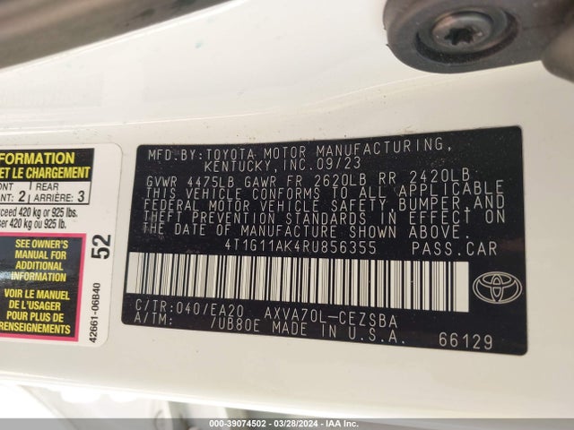 Toyota CAMRY SE 2024 4T1G11AK4RU856355 Image 9