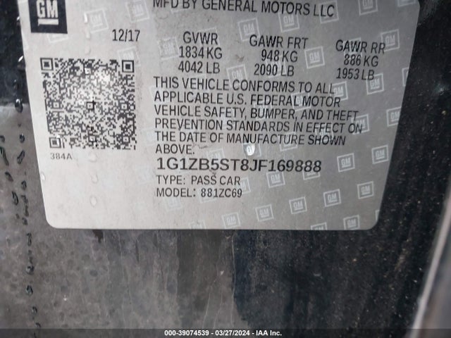 Chevrolet Malibu 1ls 2018 1G1ZB5ST8JF169888 Image 9