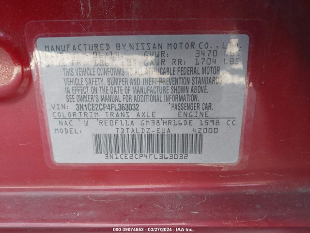 Nissan Versa Note S (sr)/s Plus/sl/sr/sv 2015 3N1CE2CP4FL363032 Image 9