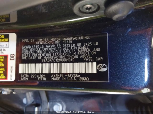 58ADA1C12MU001940 Lexus ES 300H