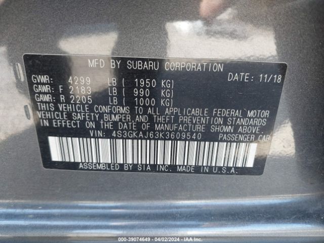 4S3GKAJ63K3609540 Subaru Impreza 2.0i Sport