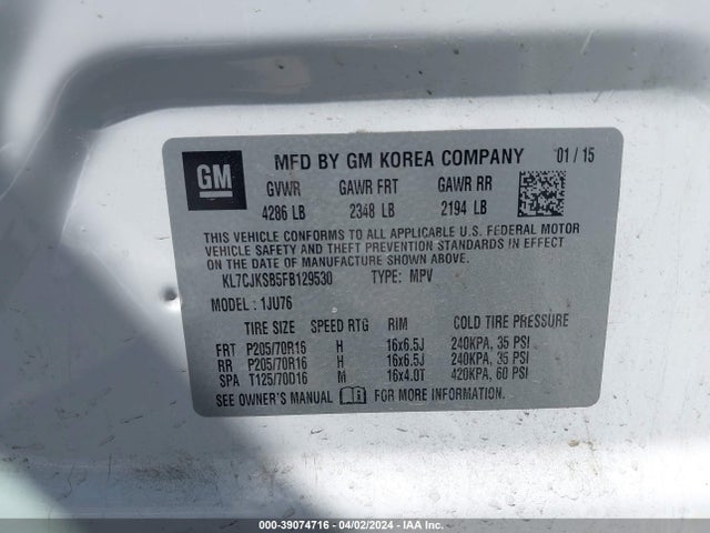 Chevrolet Trax 1ls 2015 KL7CJKSB5FB129530 Image 9