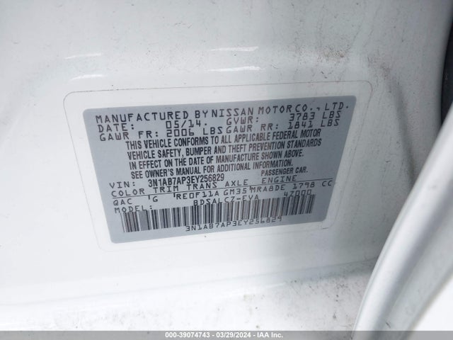 Nissan SENTRA S 2014 3N1AB7AP3EY256829 Image 9