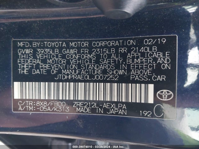 Toyota COROLLA LE 2020 JTDHPRAE0LJ007252 Image 9