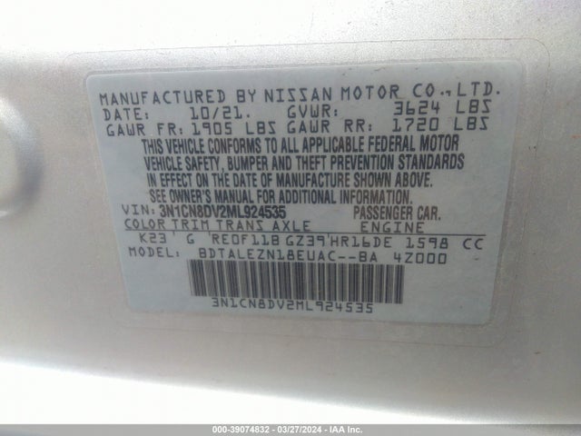 Nissan Versa S Xtronic Cvt 2021 3N1CN8DV2ML924535 Image 9