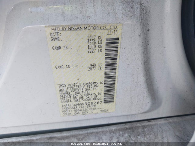Nissan Altima 2.5 S 2016 1N4AL3AP6GN308267 Image 9