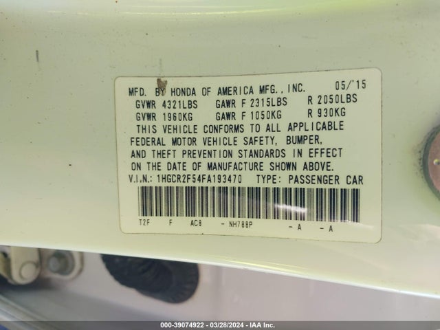 Honda Accord Sport 2015 1HGCR2F54FA193470 Image 9