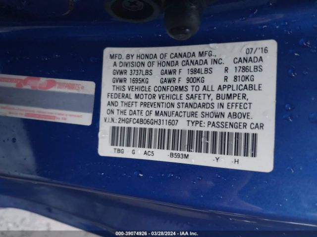 2HGFC4B06GH311607 Honda Civic Lx-p