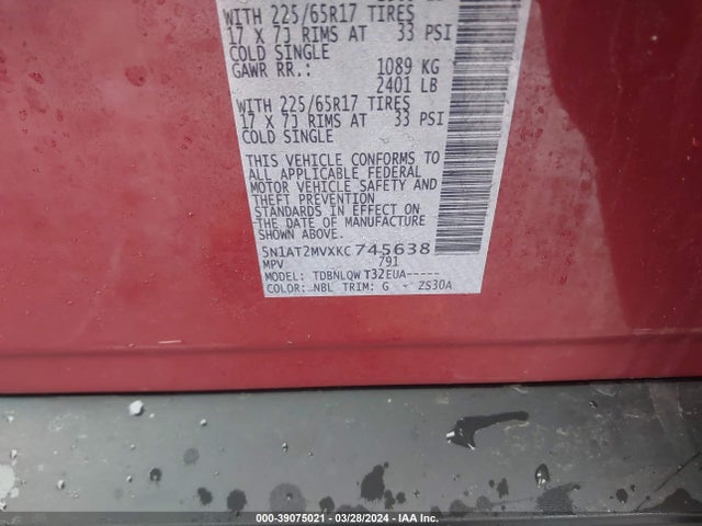 Nissan ROGUE SV 2019 5N1AT2MVXKC745638 Image 9