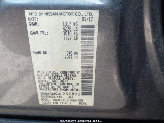 Nissan Altima 2.5 Sr 2017 1N4AL3AP2HC256892 Image 9