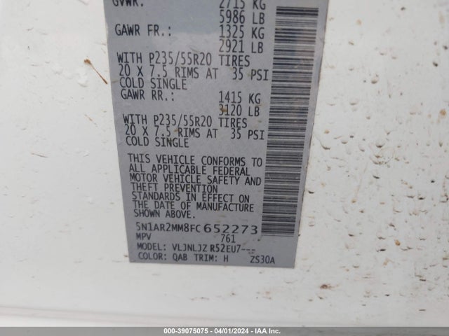 Nissan Pathfinder Platinum 2015 5N1AR2MM8FC652273 Image 9