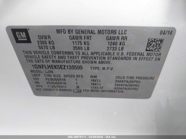 Chevrolet Equinox Ltz 2014 1GNFLHEK5EZ130599 Image 9